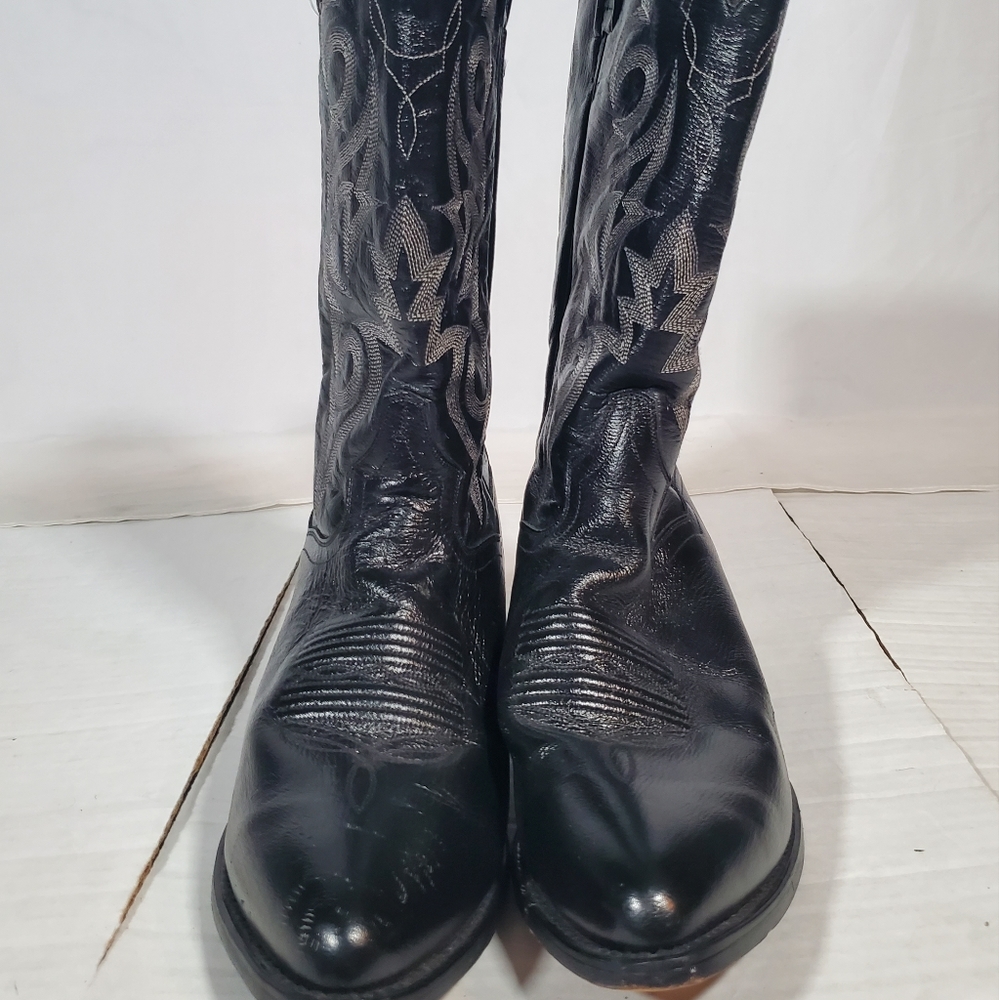 DAN POST BLACK LEATHER STITCH MADE IN MEXICO 2110 J COWBOY BOOTS - Picture 2 of 8